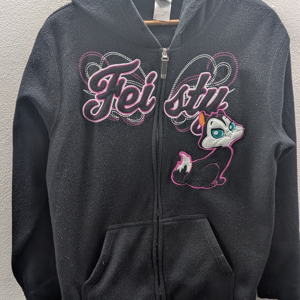 VTG Looney Tunes Women's L fleece zip hooded jacket  Penelope Pussycat Feisty